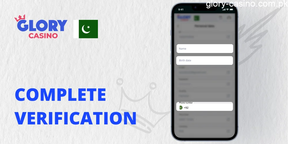 Finalize verification in Glory Casino PK