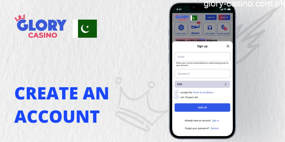 Sign up in Glory Casino