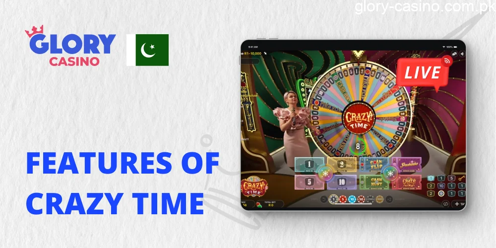 Features of Crazy Time at Glory Casino PK