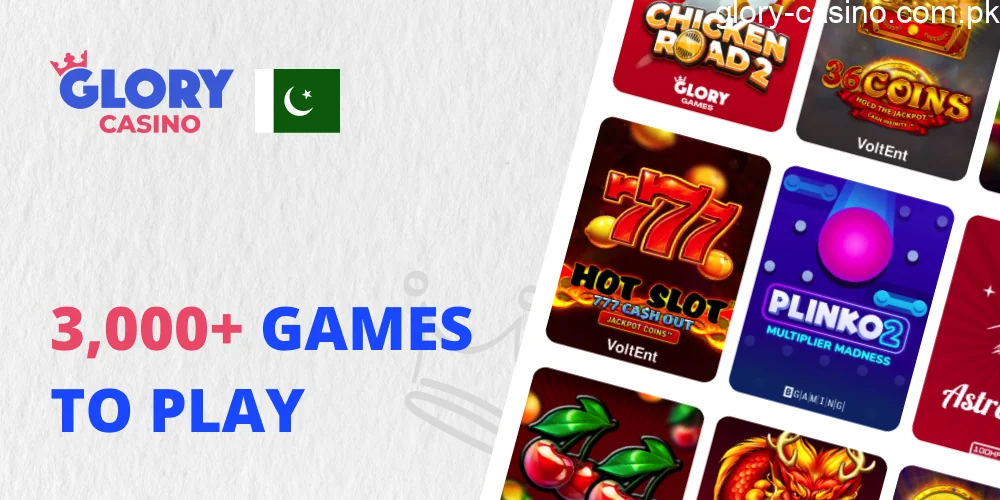 Game thumbnails showing slots, roulette, and card games in Glory Casino