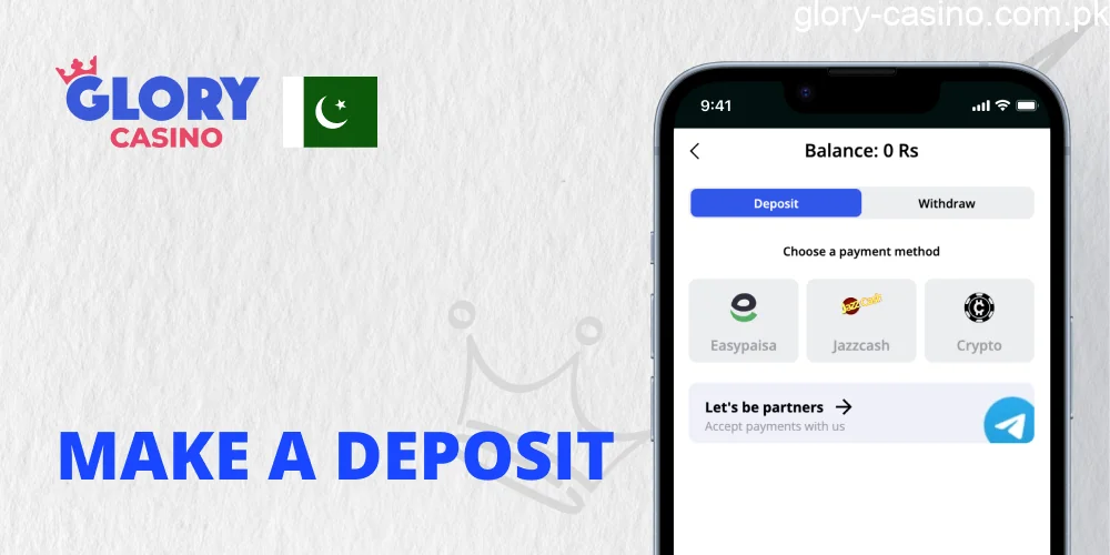 Tutorial to make a deposit in Glory Casino PK