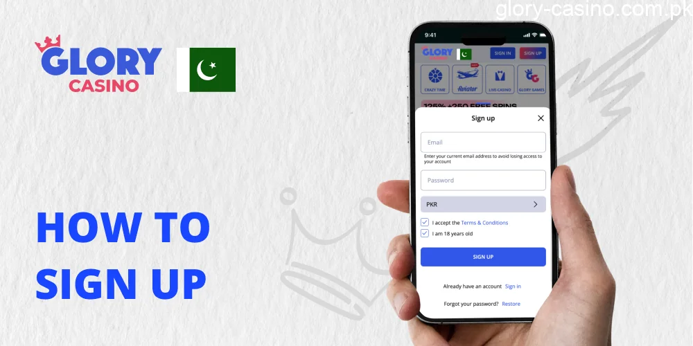 Tutorial to sign up at Glory Casino PK