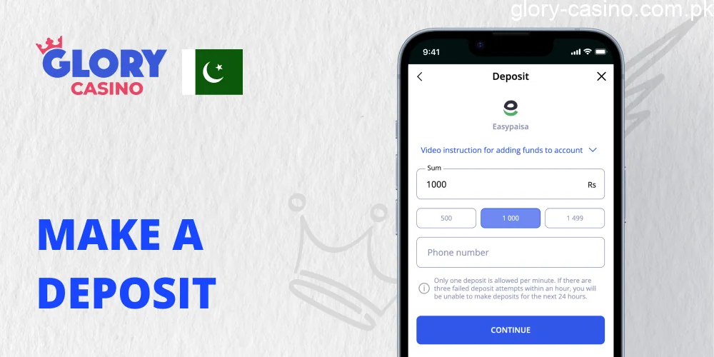Make a deposit in Glory Casino