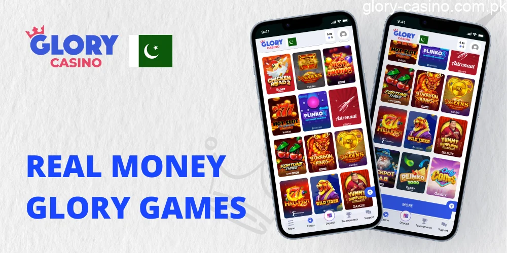 Unique branded games on screen in Glory Casino interface