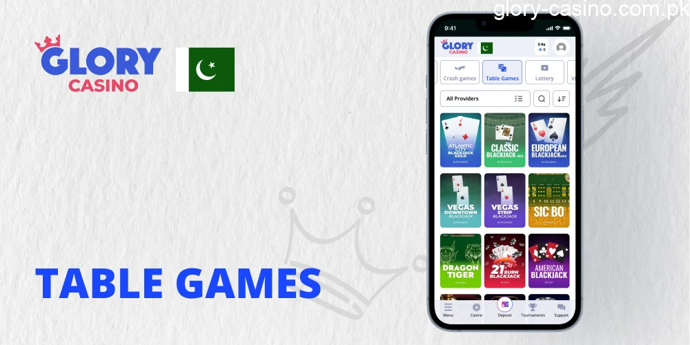 Table Games in Glory Casino PK