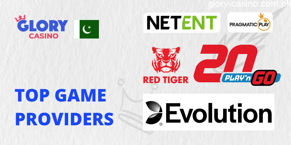 Logos of popular software providers available at Glory Casino