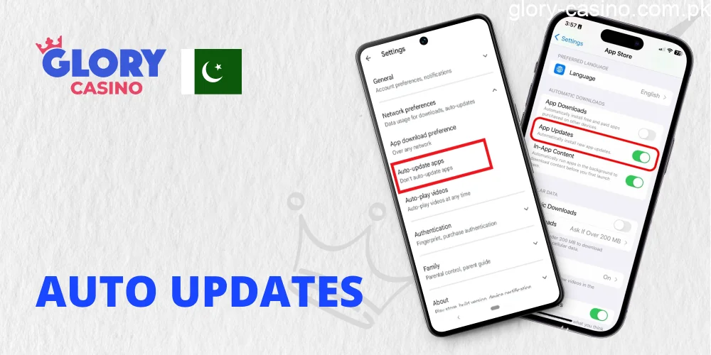 Opportunity auto updates of Mobile Apps in Glory Casino PK