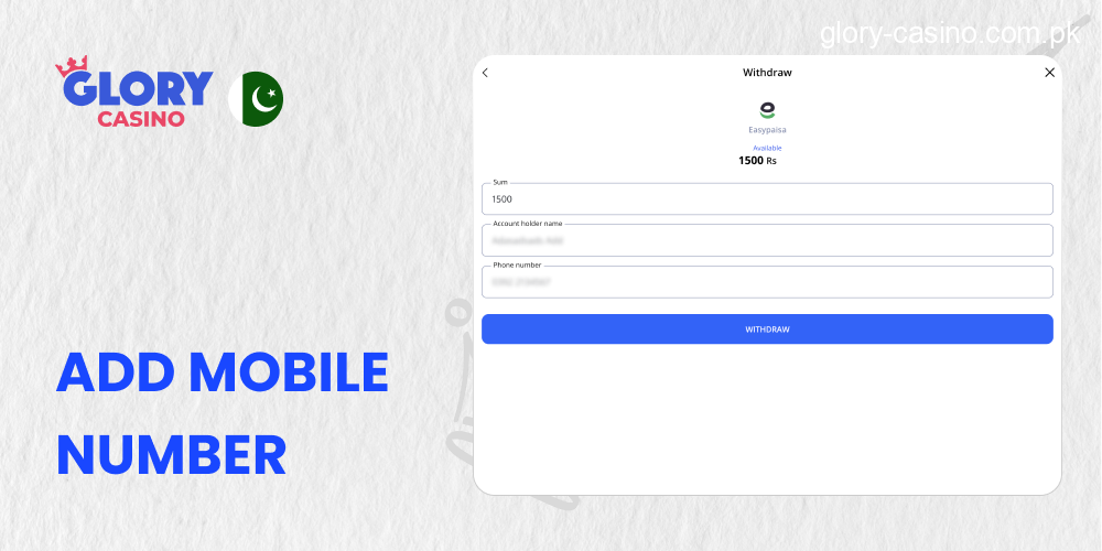 Add user's mobile number in Glory Casino