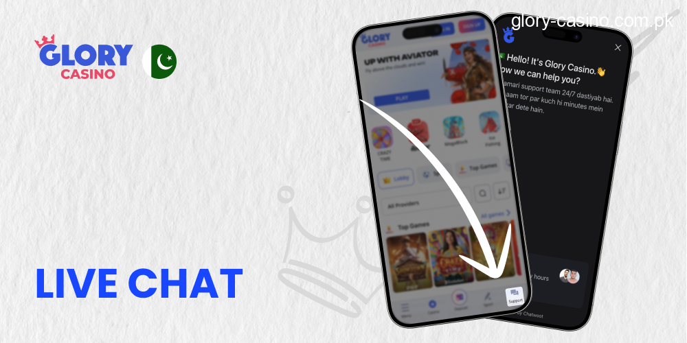 Live Support Chat in Glory Casino PK